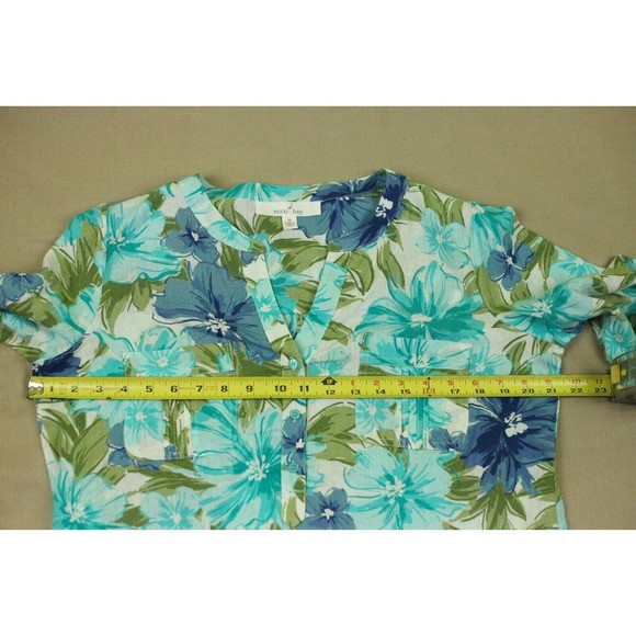 Ecco Bay Sz M Womens Linen/Rayon Tunic Shirt V-neck Roll Tab Pockets Floral EUC - Picture 6 of 10